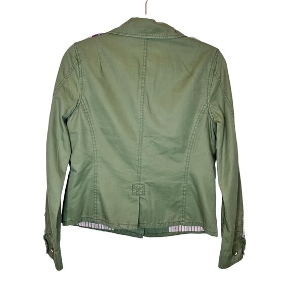 American Eagle Womens Jacket Green Collared Tan Button Down Size Medium - Picture 2 of 12